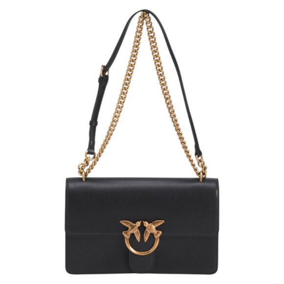 PINKO Leather Classic Love Birds Shoulder Bag With Leather And Chain Strap